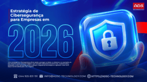 Cartaz sobre a estratégia de cibersegurança para empresas em 2026.